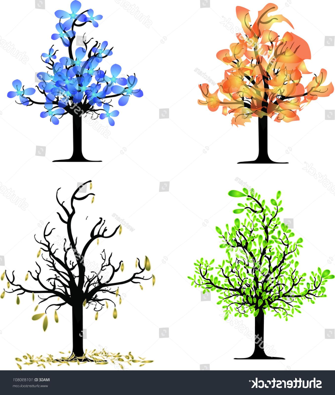 1356x1600 Top Stock Vector Trees Four Seasons Spring Summer Autumn - Vector Tree Drawing