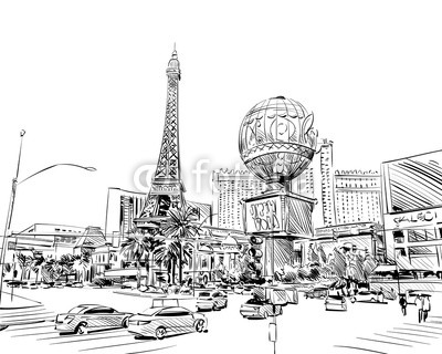400x320 las vegas city hand drawn usa nevada street sketch, vector - Vegas Drawing