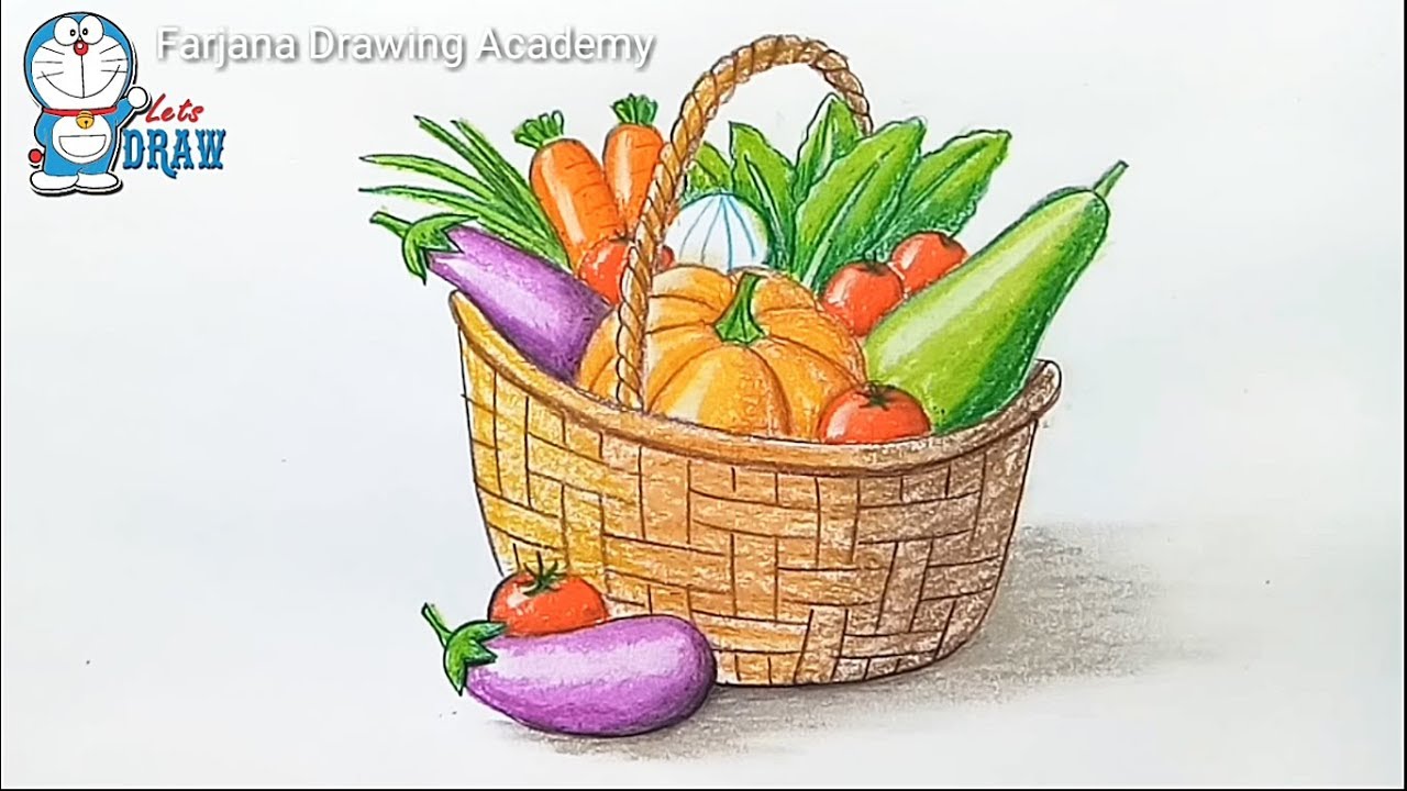 1280x720 How To Draw Vegetables Basket Step - Vegetable Basket Drawing