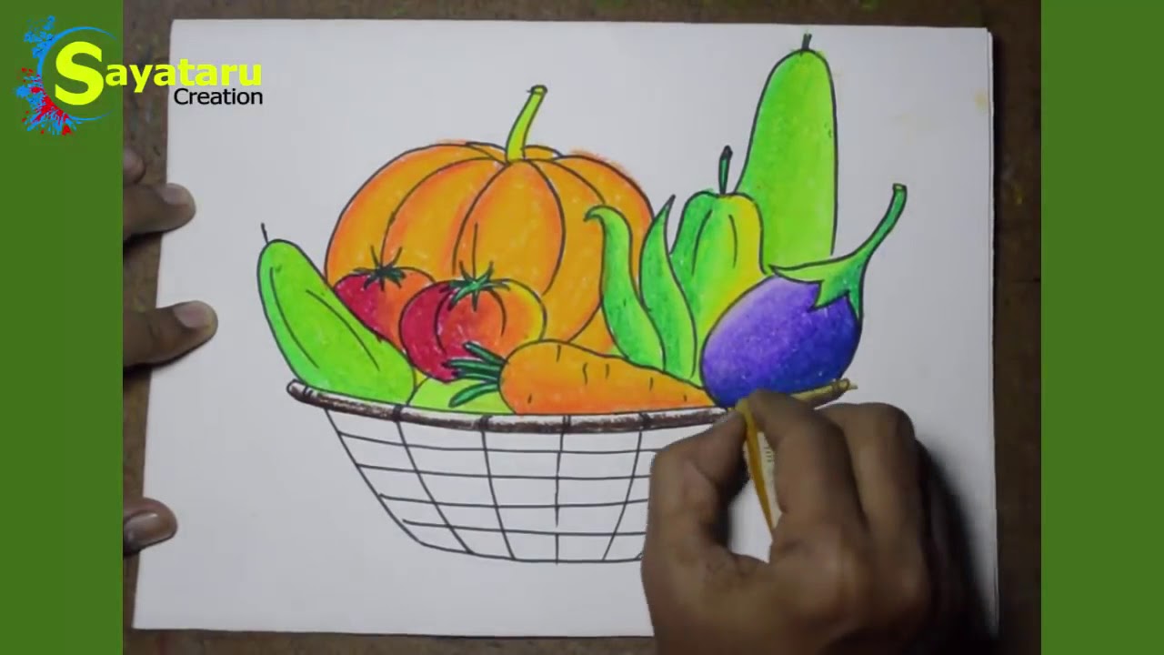 1280x720 how to draw a vegetables basket easy and simple vegetables - Vegetable Basket Drawing