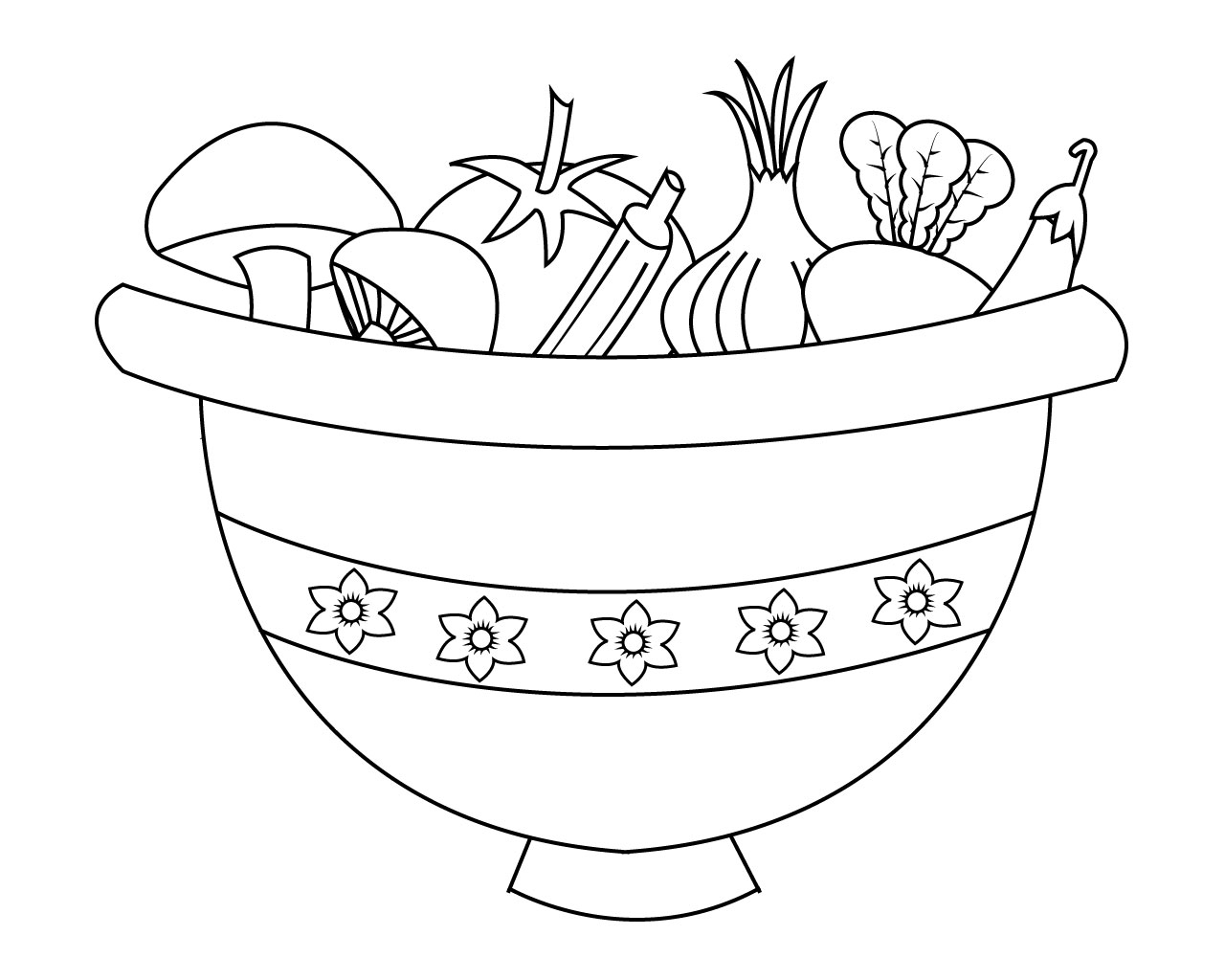 1280x1024 vegetable coloring pages for preschoolers, toddlers - Vegetable Basket Drawing