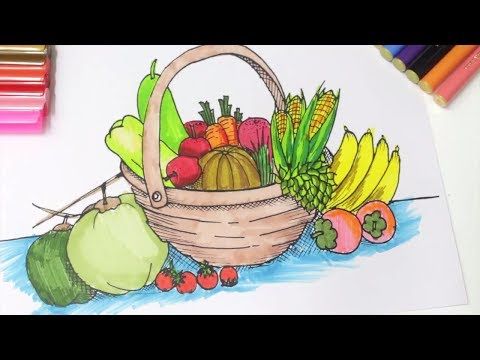 480x360 color fruits basket coloring for kids learn fruits for kids - Vegetable Basket Drawing