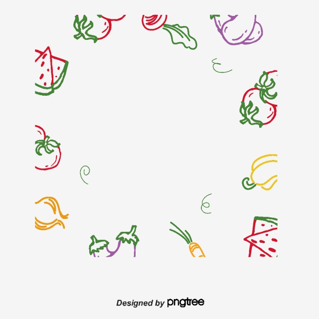 640x640 fruits and vegetables vector cartoon line drawing border, cartoon - Vegetables Cartoon Drawing