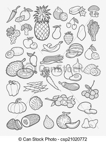 351x470 fruit and vegetable icons sketch set of fruits and vegetables - Vegetables Drawing