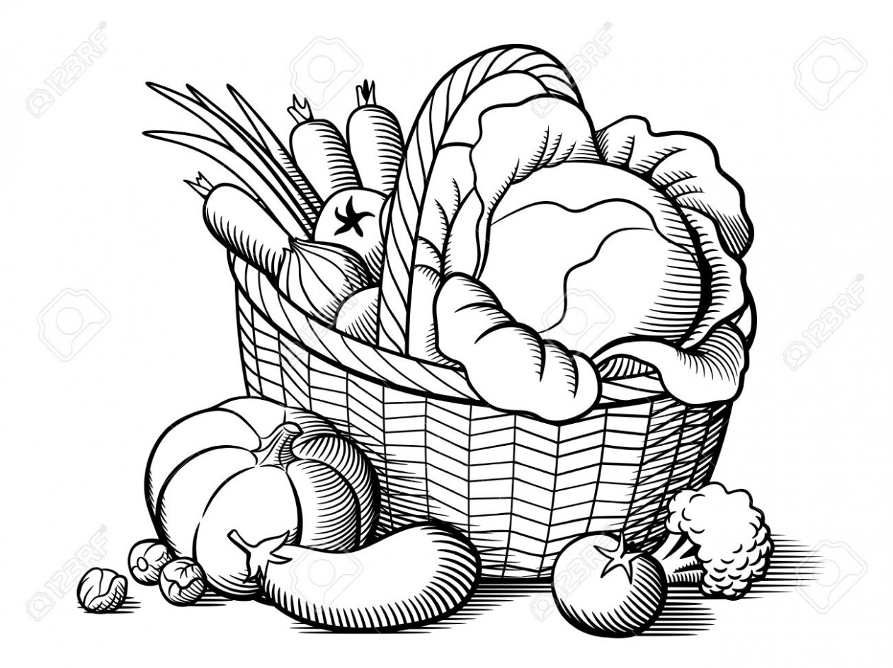 1261x944 Vegetable Basket Drawing - Vegetables Drawing