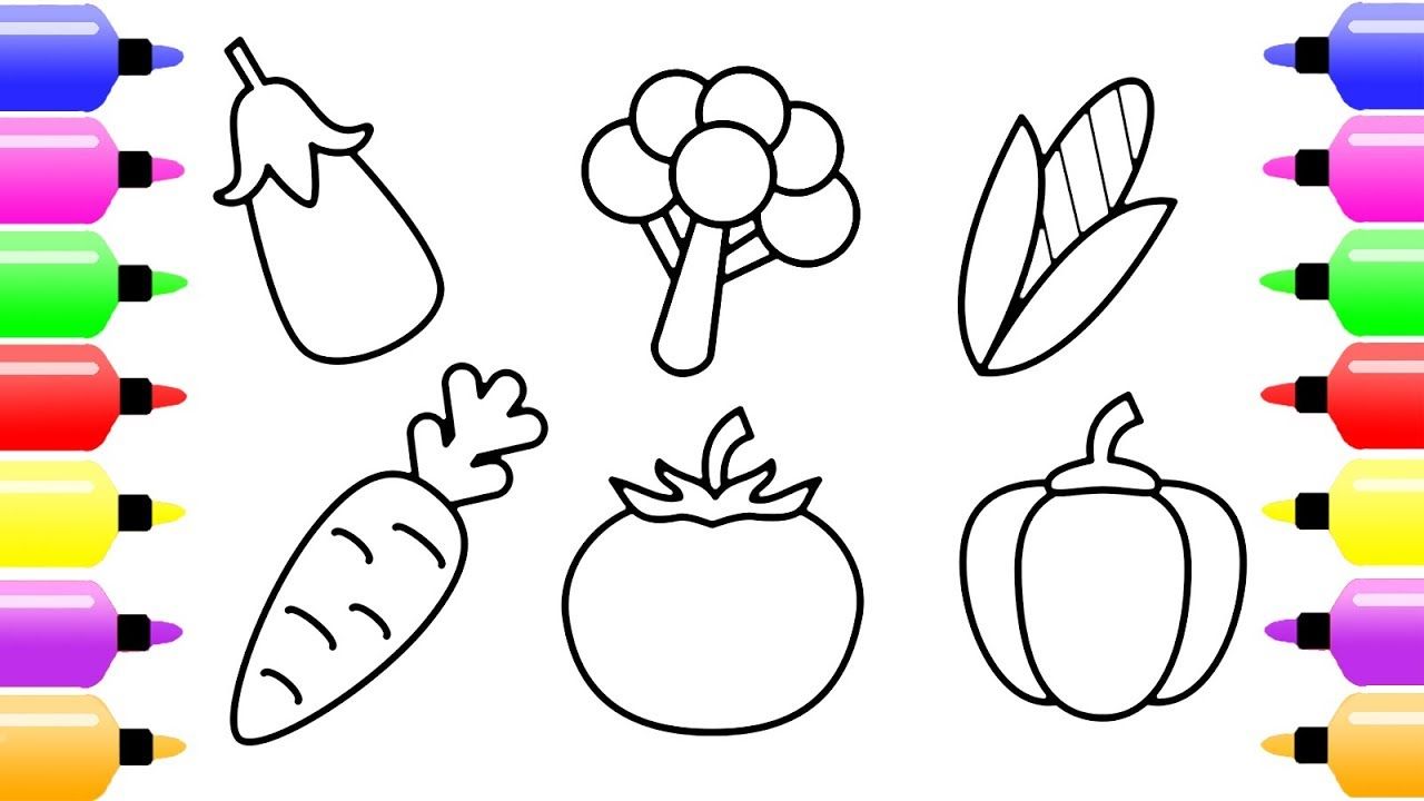 Easy Vegetables Drawing With Name - Learning Color Guru: Vegetables ...