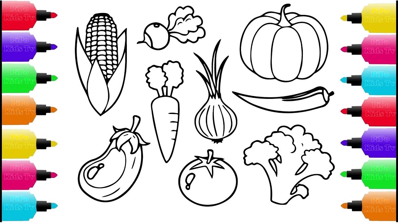 1280x720 vegetables drawing and coloring for kids - Vegetables Drawing For Kids