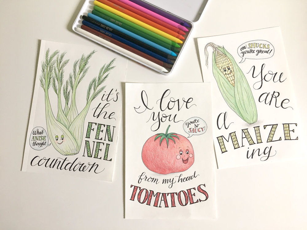 1000x750 veggie pun drawing series jennifer hines - Veggie Drawings