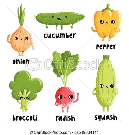 450x470 veggie characters set isolated cartoon vector illustrations - Veggie Drawings