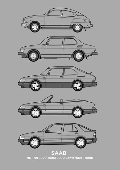 389x550 Saab Classic Car Outline Illustration Posters - Vehicle Outline Drawings