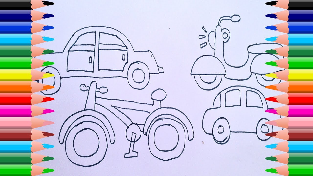 1280x720 drawing road vehicles, cars, motorcycles, color bikes colors - Vehicles Images For Drawing