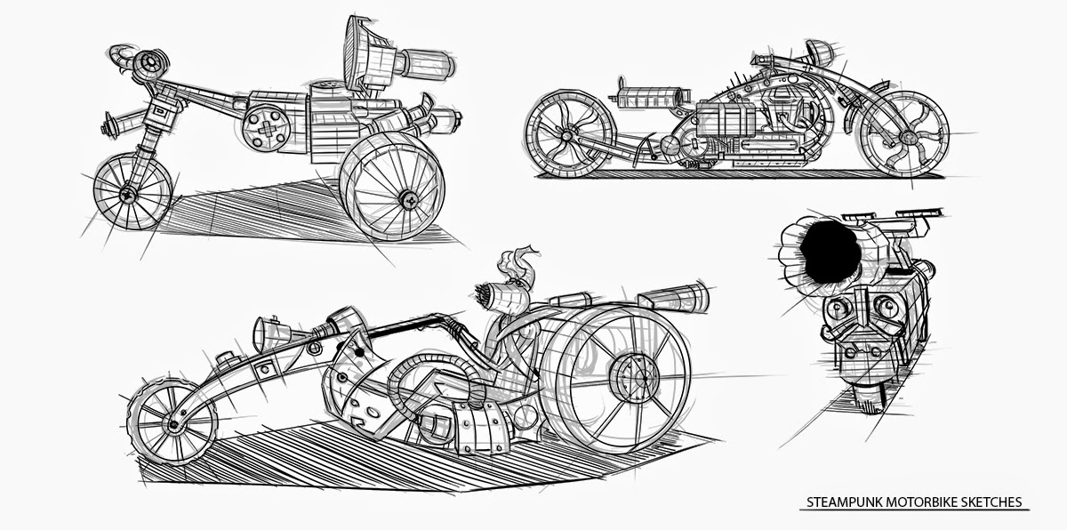 1200x596 Hamo's Art Blog Steampunk Motorbike Line Sketches - Vehicles Images For Drawing