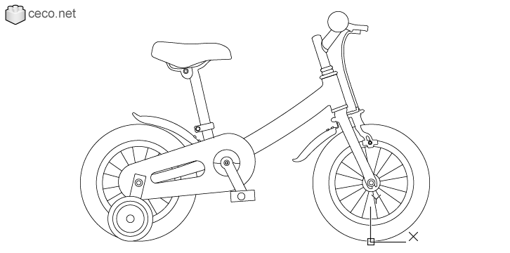 726x360 autocad drawing children bicycle with training wheels kids bikes dwg - Vehicles Images For Drawing
