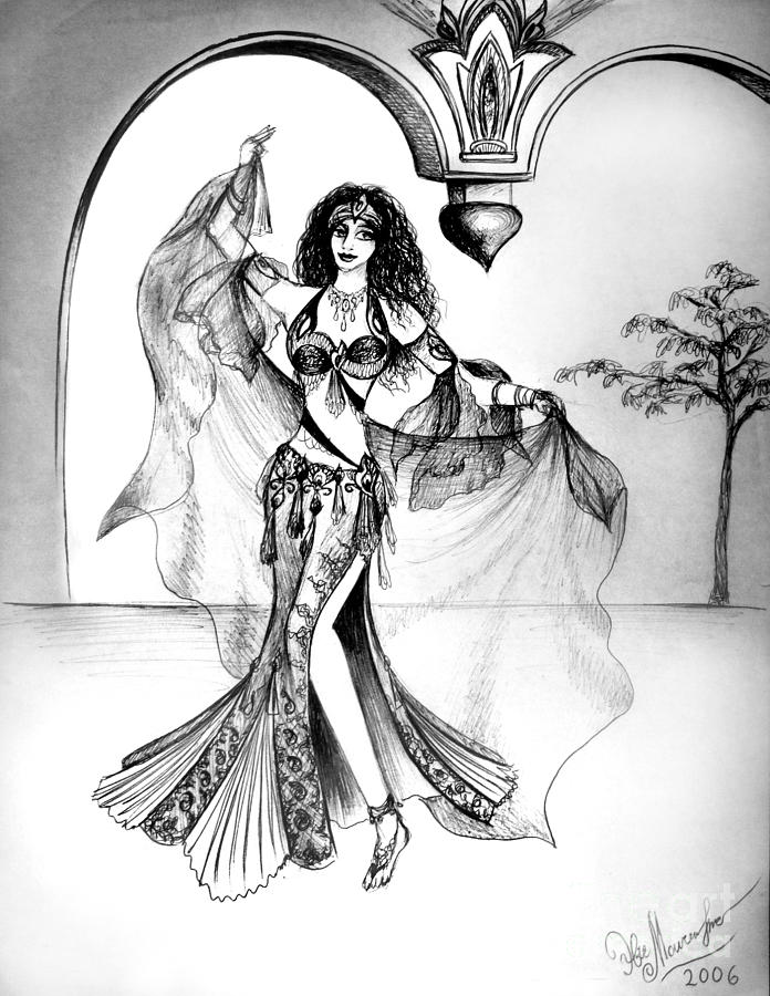 696x900 miriam, belly dancer with veil drawing - Veil Drawing