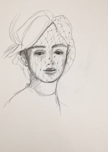 375x529 woman in mesh veil drawing - Veil Drawing