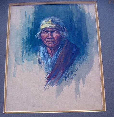474x486 vel miller navajo chief watercolor kk artist, native american - Vel Miller Drawings