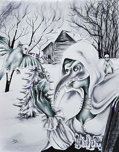 236x300 Bird Venetian Mask Winter Snow Trees Cabin - Venetian Mask Drawing