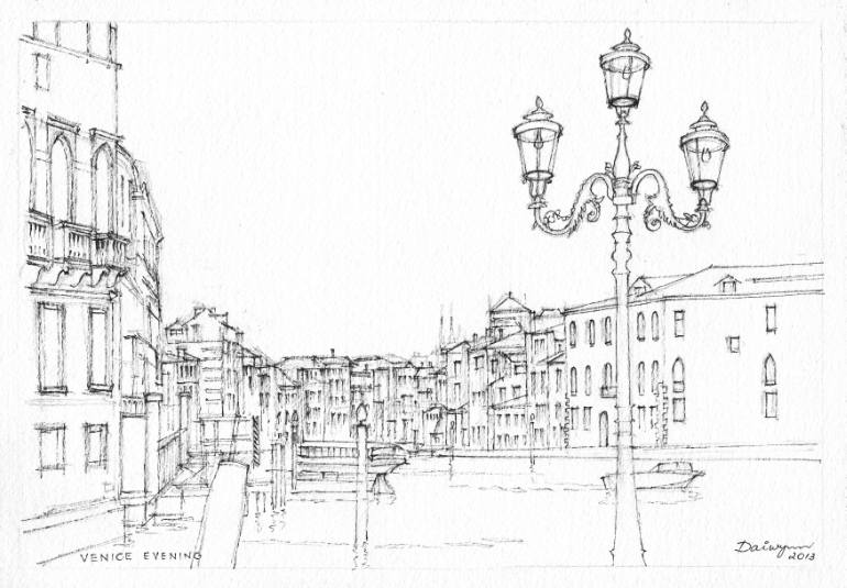770x535 venice evening sketch drawing - Venice Drawing