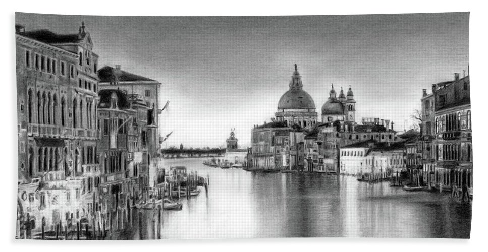 967x500 venice pencil drawing beach towel for sale - Venice Drawing