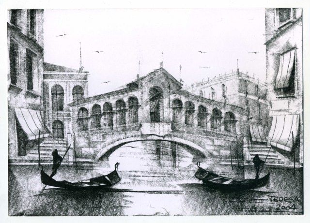 640x461 ponte di rialto, original venice charcoal drawings, series i, item - Venice Drawing