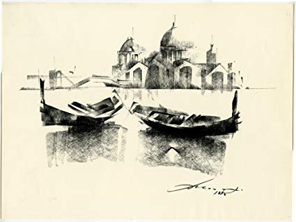 425x320 theprintscollector antique drawing santa maria della - Venice Gondola Drawing