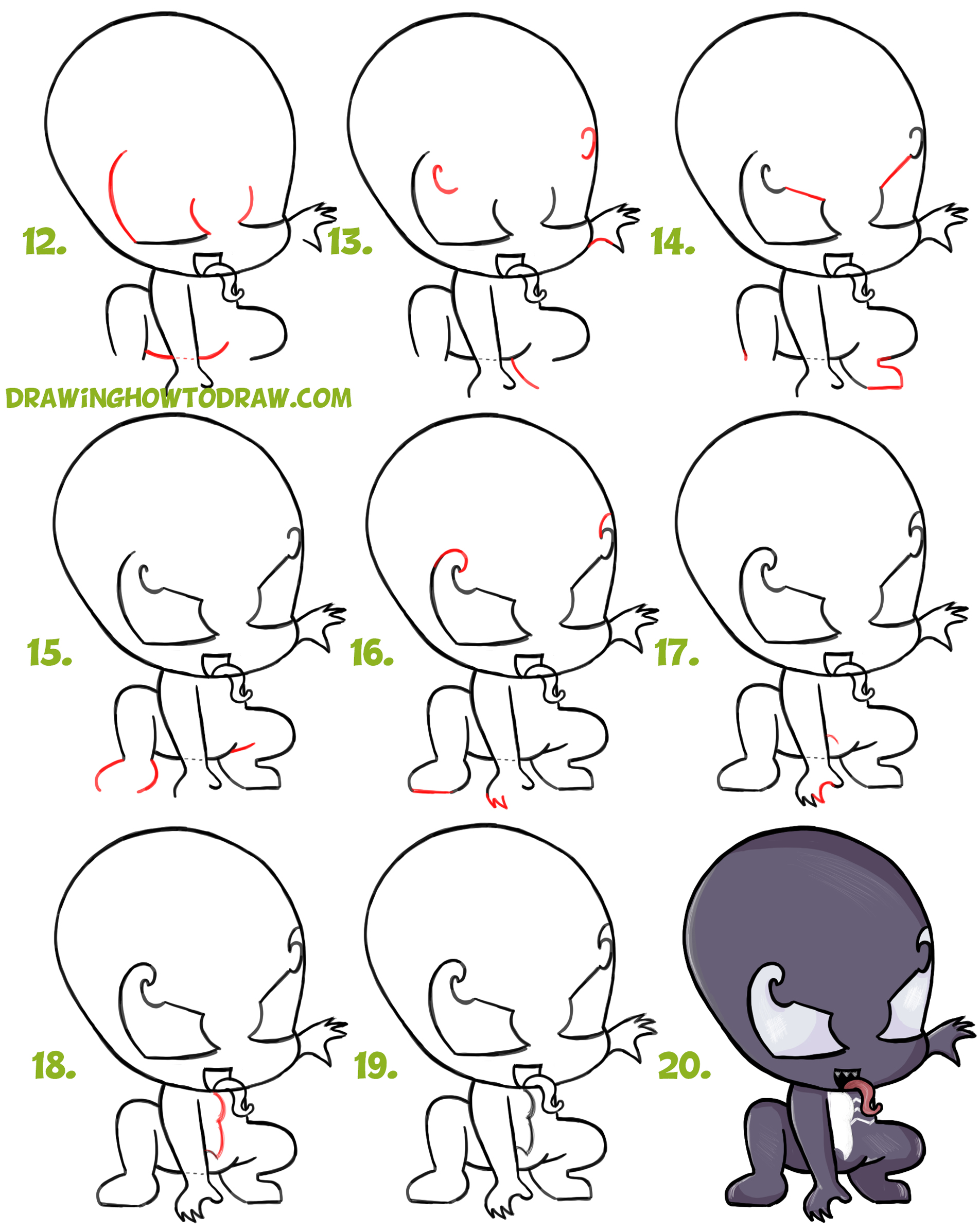 1904x2391 How To Draw Chibi Cute Venom From Marvel + Spiderman - Venom Spiderman Drawing