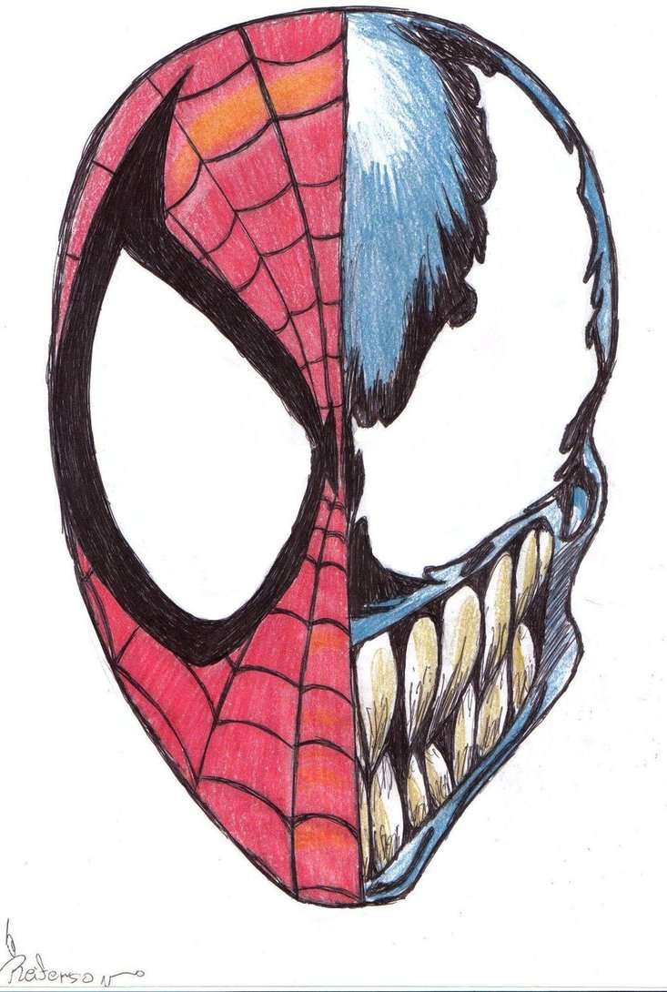 733x1090 Venom Spiderman Face Drawing - Venom Spiderman Drawing