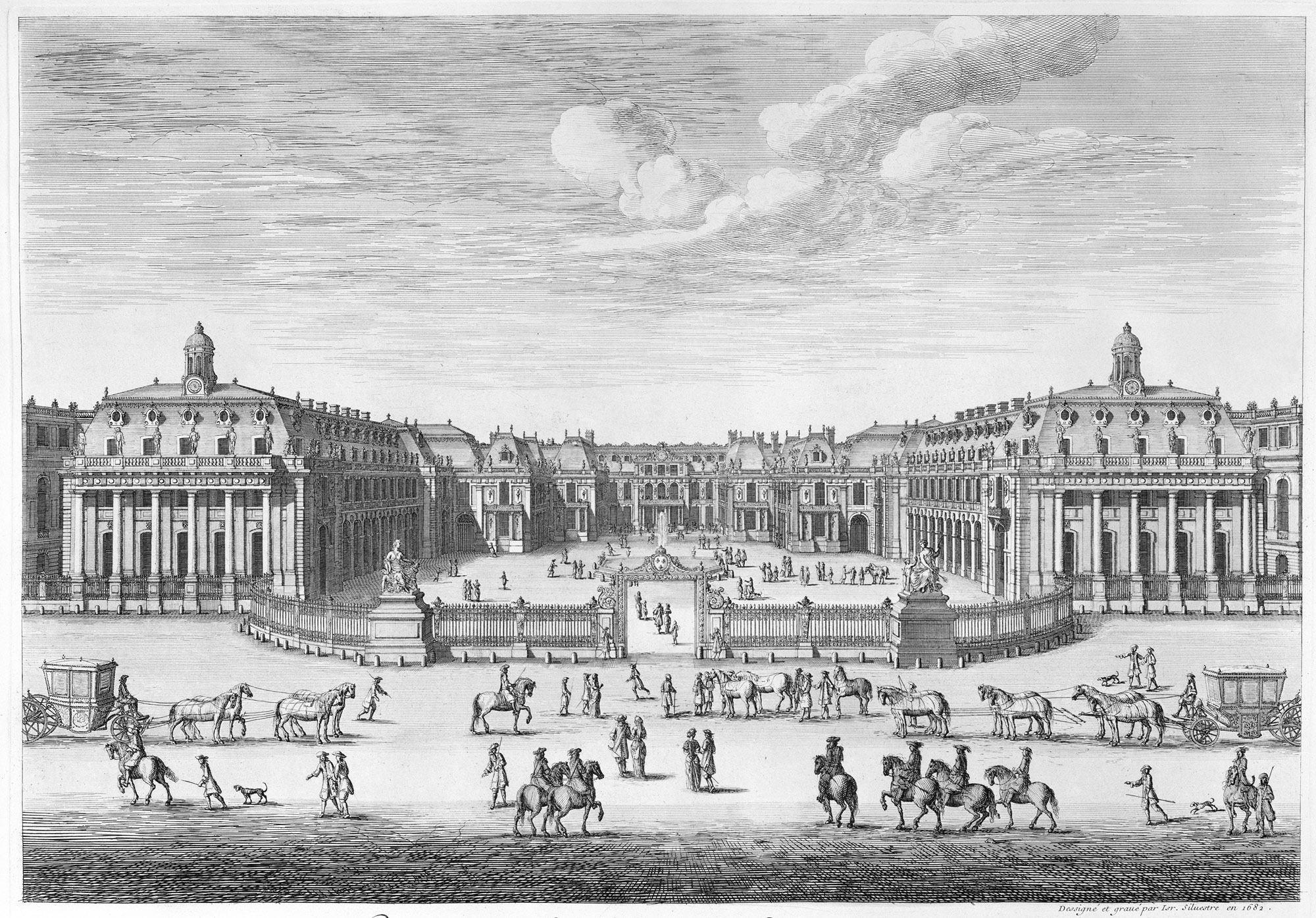 2000x1395 de versailles seen from the forecourt, from chalcographie - Versailles Drawing
