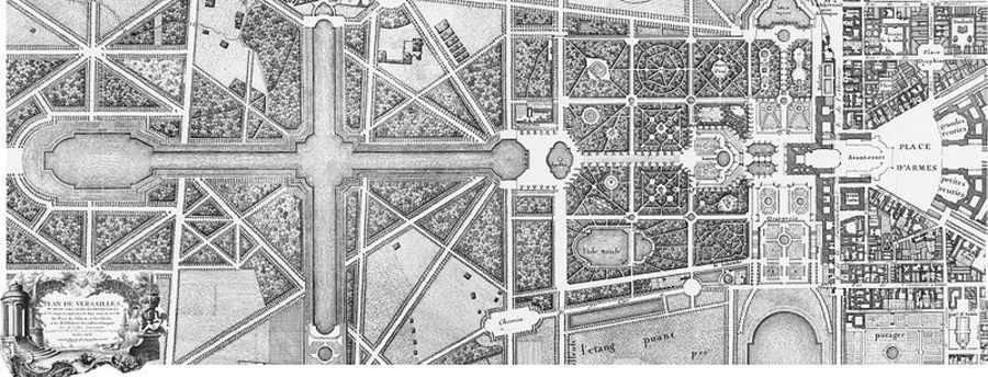 900x344 garden of versailles architectural drawing, french drawing - Versailles Drawing