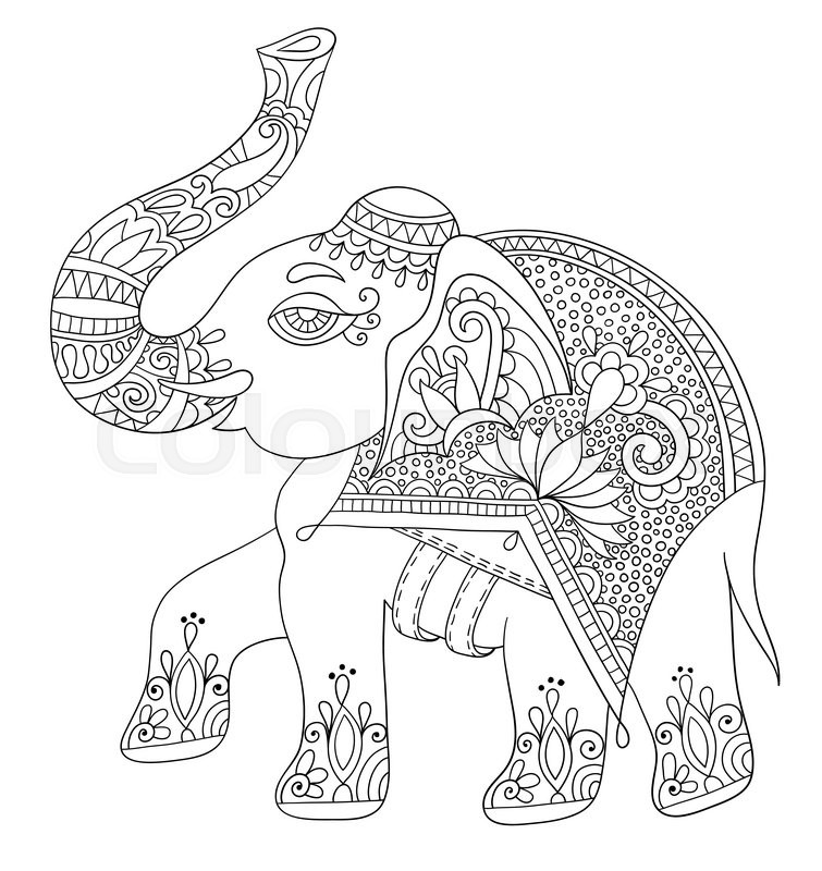 755x800 ethnic indian elephant line original stock vector colourbox - Vertical Drawing