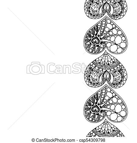 450x470 vector decorative vertical border from black hand drawing hearts - Vertical Drawing