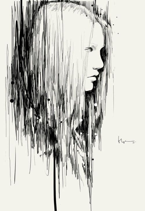 500x728 vertical lines hair face - Vertical Line Drawing