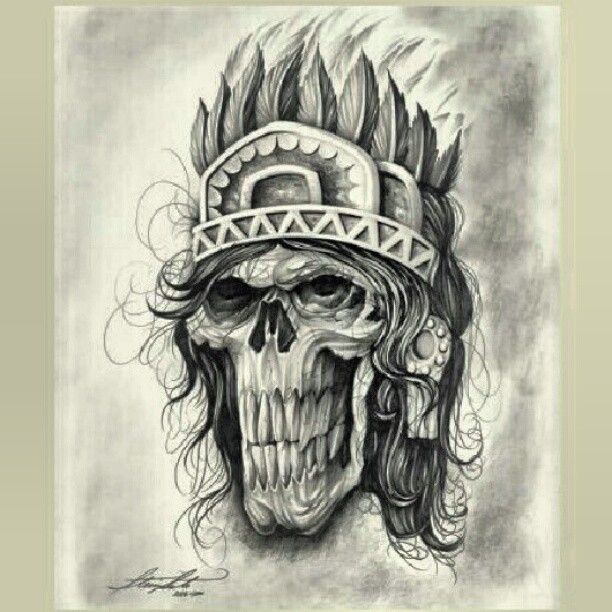 612x612 aztec drawings very cool aztec skull warrior drawing picture - Very Cool Drawings