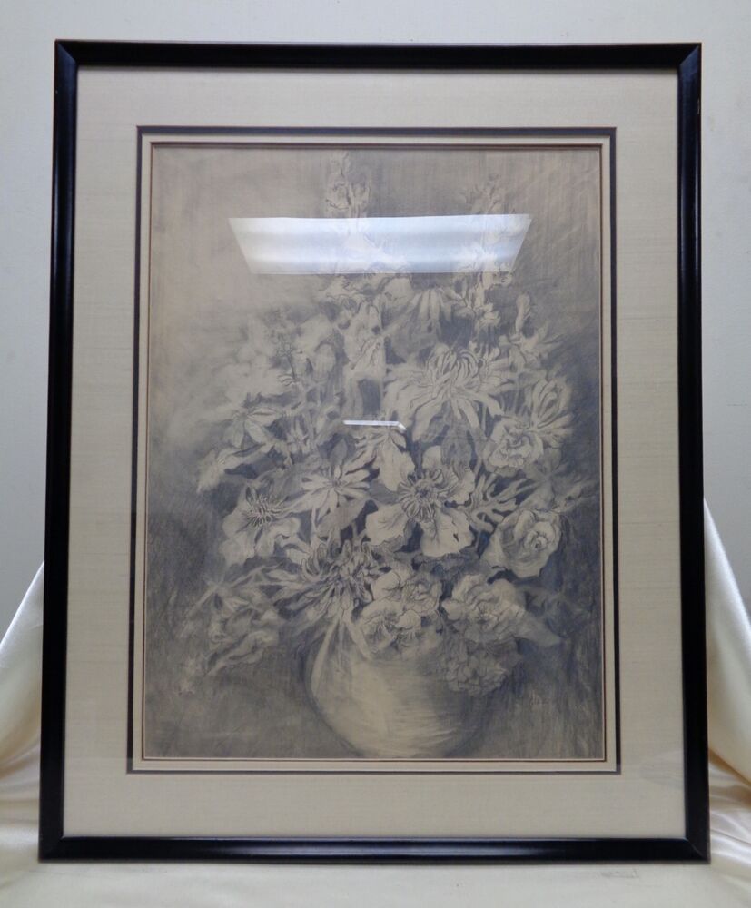 827x1000 very detailed sgd matted framed vintage floral arrangement - Very Detailed Drawing