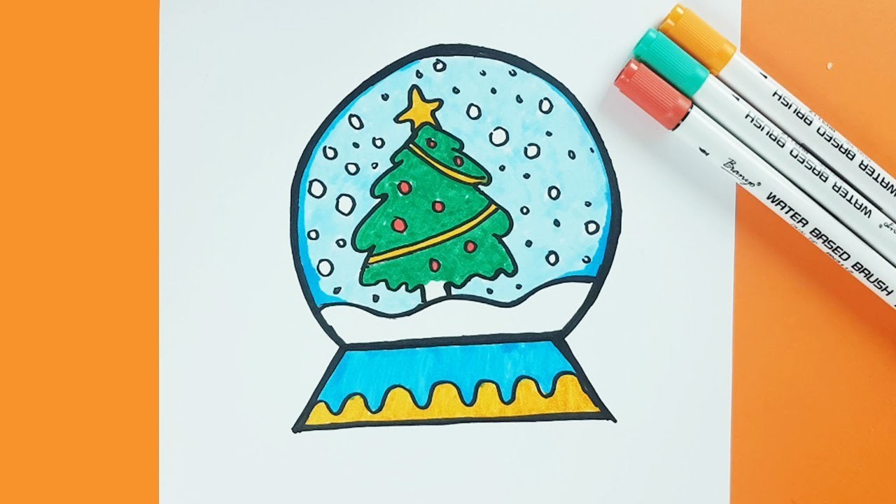 1280x720 Very Easy Drawing Christmas Snow Globe With Step - Very Very Easy Drawing