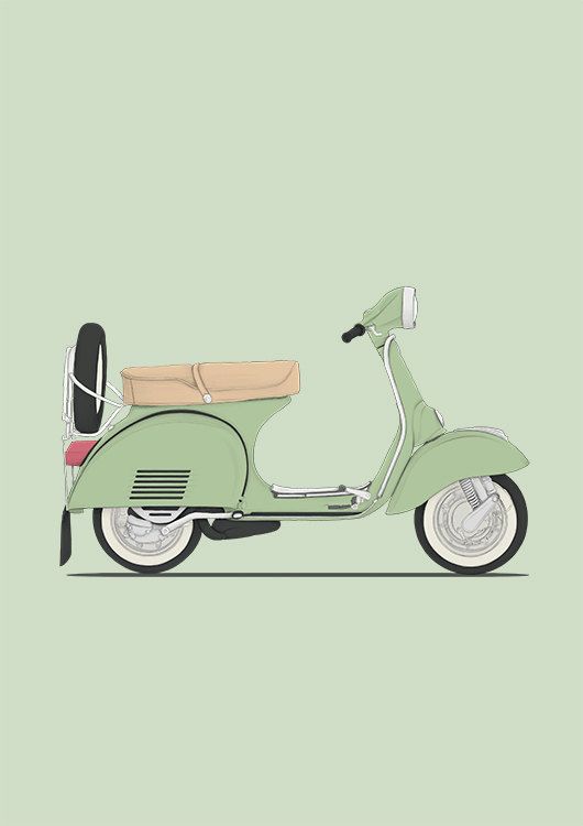 530x750 Classic Vespa Scooter Italian Mint Green Illustration Drawing Art - Vespa Drawing