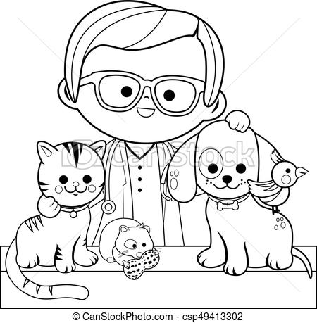 450x459 veterinarian and pets coloring book page veterinary physician - Veterinarian Drawing