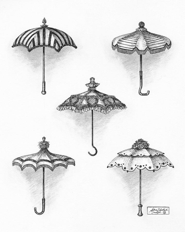 718x900 Victorian Parasols Drawing - Victorian Drawings