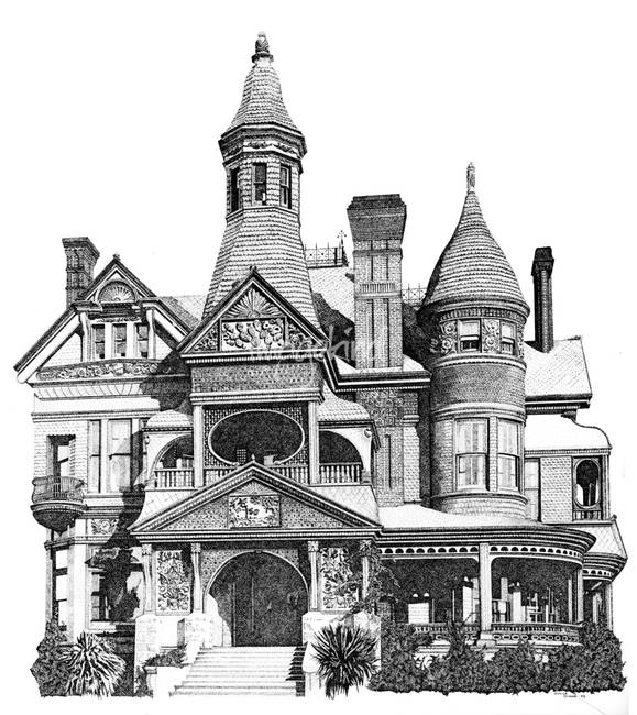 579x650 Pen And Ink Stippled Victorian House Drawing - Victorian House Drawing