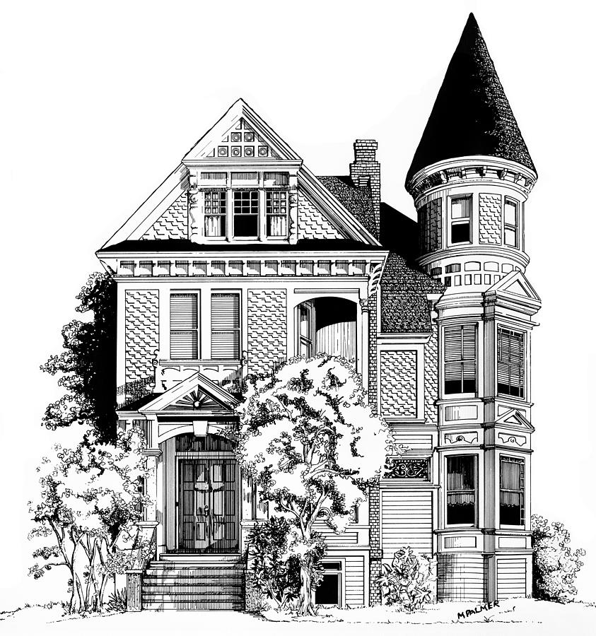 843x900 San Francisco Victorian Drawing - Victorian House Drawing