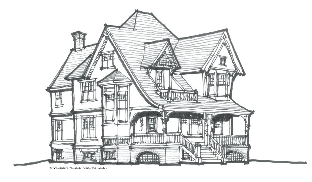 1000x584 Simple Victorian House Simple House Drawing Tutorial Style Simple - Victorian House Drawing