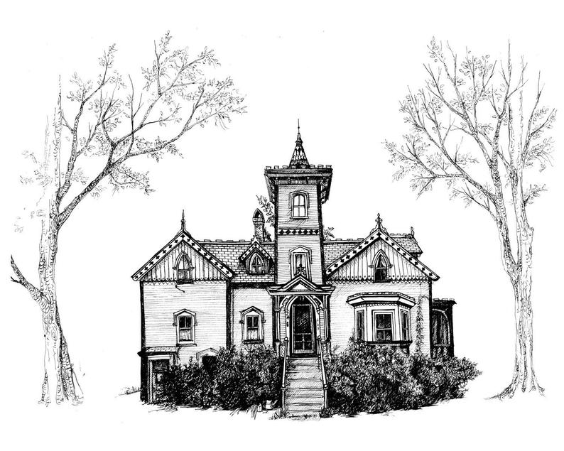 794x635 Gingerbread Victorian House X Fine Art Print Etsy - Victorian House Line Drawing