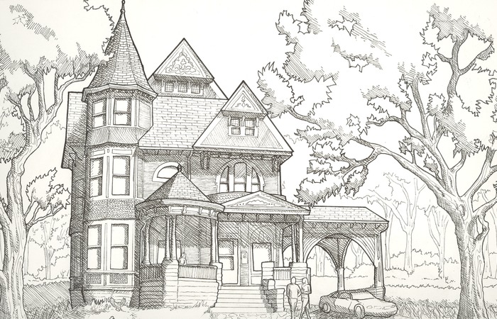 700x450 N House Line Drawing Imgkid The Image Simple Drawings Houses Clip - Victorian House Line Drawing
