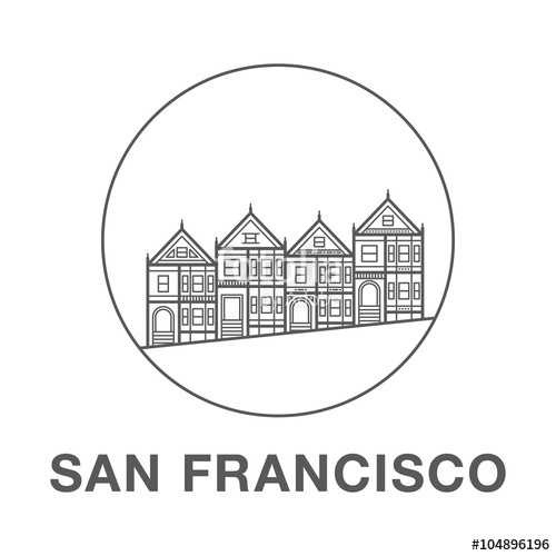 500x500 San Francisco Street Illustration With Victorian Houses Made - Victorian House Line Drawing