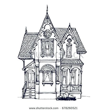 450x470 Victorian House Drawing - Victorian House Line Drawing
