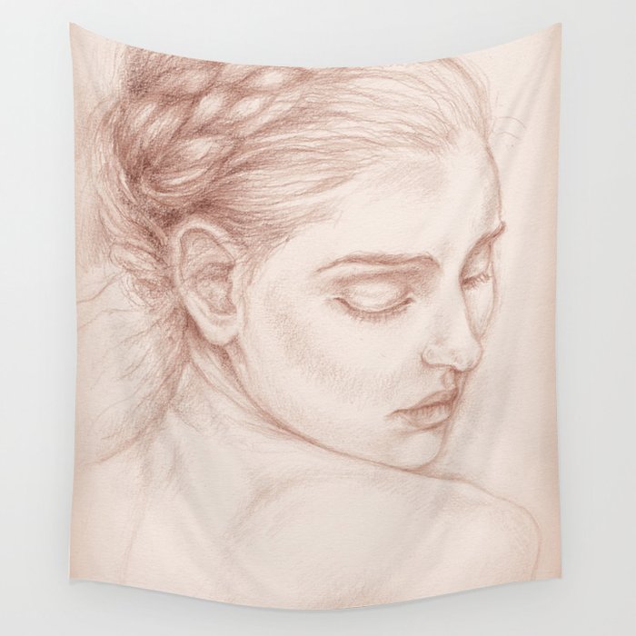 700x700 Portrait Study Drawing Victorian Lady Wall Tapestry - Victorian Lady Drawing