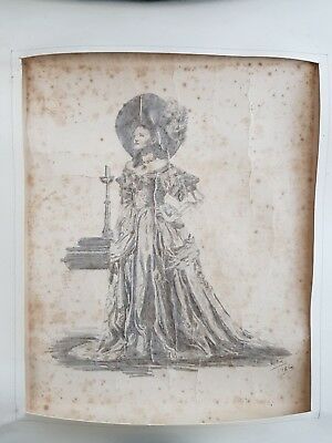 300x400 Vintage Pencil Drawing Of Victorian Lady Signed Ken Smithers - Victorian Lady Drawing