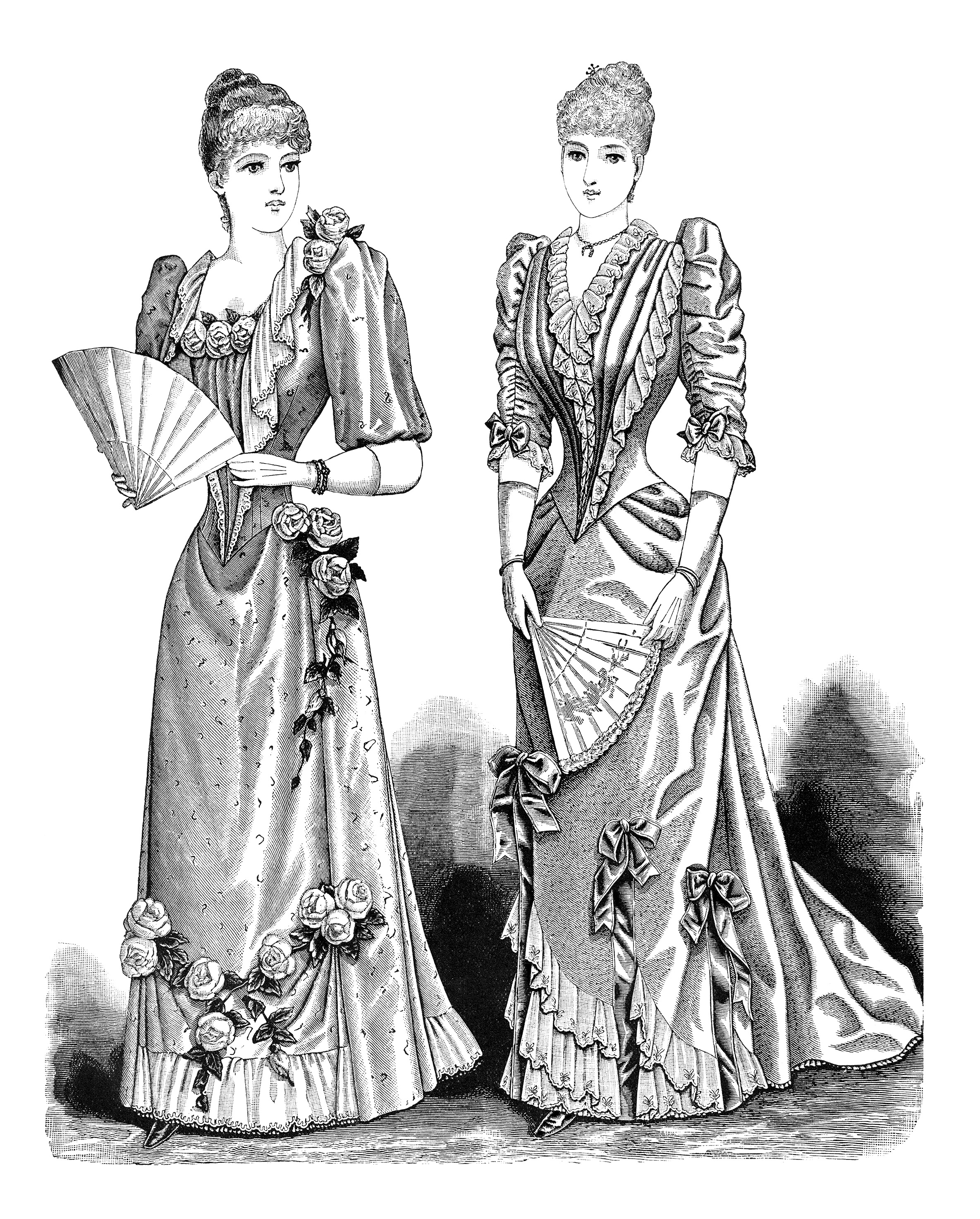 2370x2948 Victorian Ladies' Evening Gowns - Victorian Lady Drawing