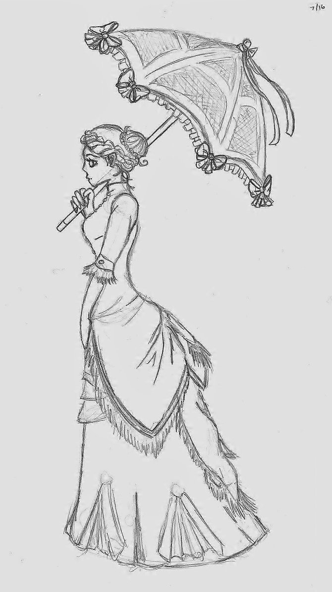 670x1193 Lineart Girl Victorian Lady For Free Download - Victorian Lady Drawing