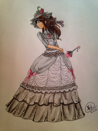 320x427 Victorian Lady In A Gray Toned With Pink Dress ^ ^ - Victorian Lady Drawing